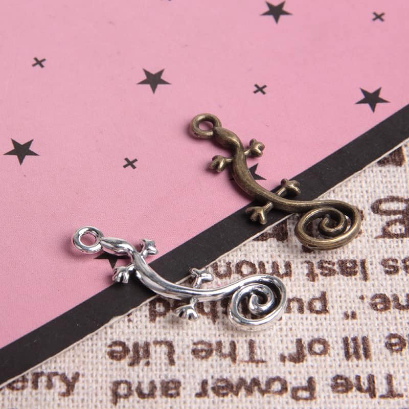 Ximimark 100 PCS Gecko Charms Antique Silver Tone 2 Sided Lizard - Image 2