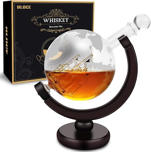 Juego de decantadores de whisky para hombres, regalos de whisky con globo del mundo grabado, accesorios de bar para todo tipo de bebidas alcohólicas