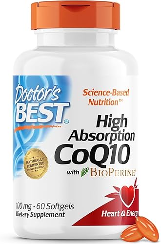 Doctor's BEST CoQ10 de alta absorción con BioPerine, sin gluten fermentado naturalmente, salud cardíaca, 60 unidades