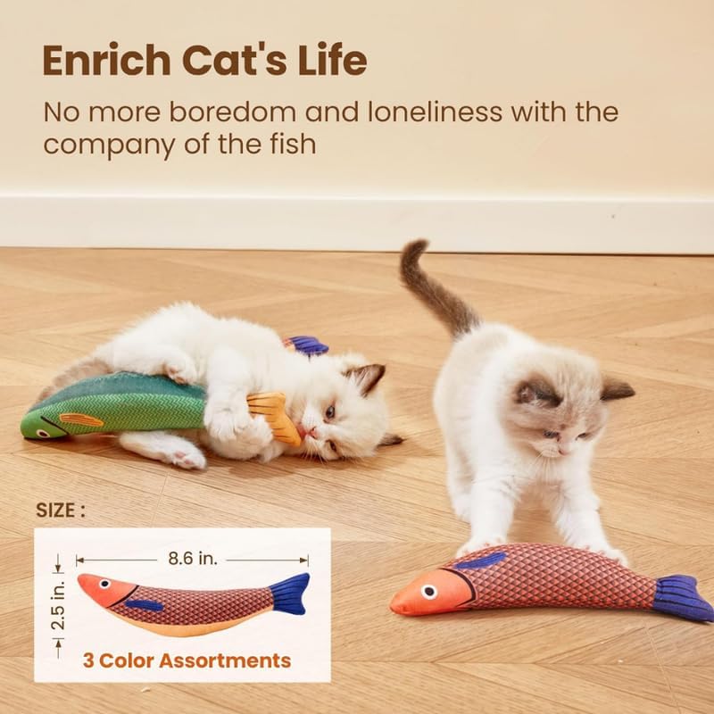 D&C PAWS Catnip Fish Toy for Cats Soft and Durable, Interactive Cat Kicker Toys for Indoor Kitten Exercise 8 Inches Teething Chew Toy for All Breeds (Pack of 1 Pcs, Multicolor) 1