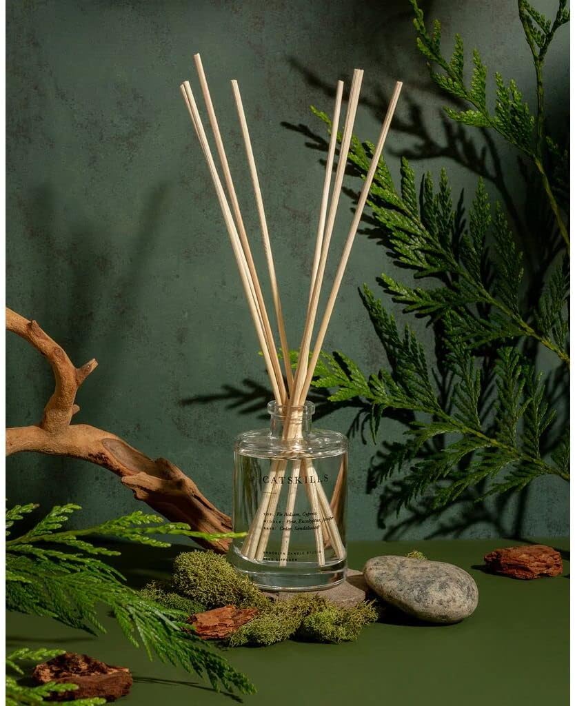Brooklyn Candle Studio Reed Scent Diffuser - Catskills - Relaxing Oil Diffuser, Cedar, Cypress & Juniper Fragrance, 8 Rattan Diffuser Reeds, Clean Ingredients - 3.7oz