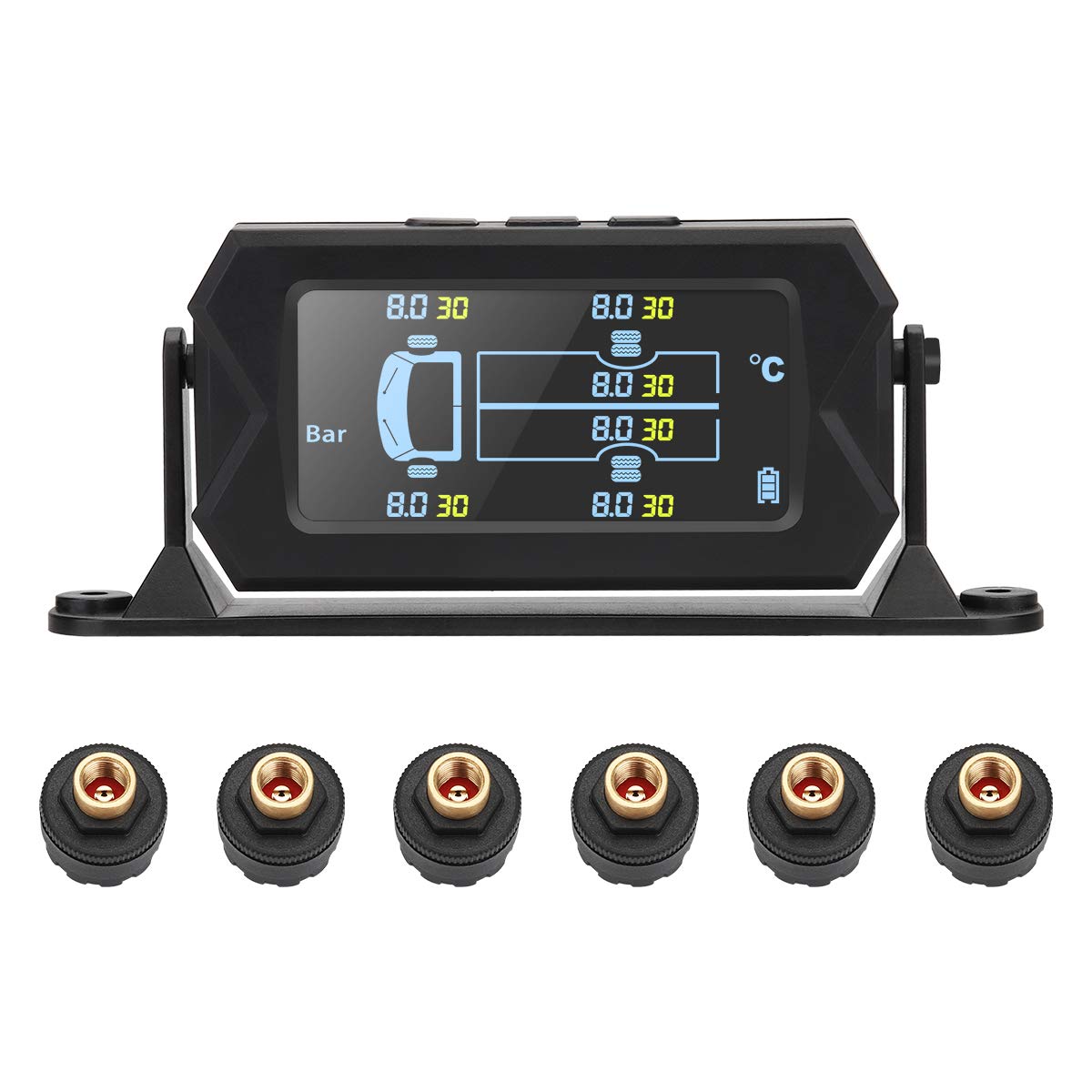 Tpms 0-8 0-16 Bar 116 217 PSI Grande Schermo 180 Gradi Regolabile 6 Ruote for Camion Sensore di Sistema monitoraggio della Pressione dei Pneumatici(116)