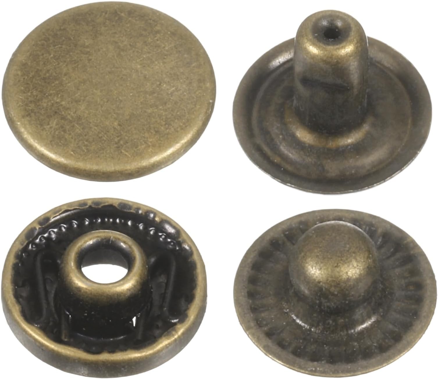 sourcing map 30 Sets Press-Stud Cap Buttons 10mm Metal Snap Fastener Alloy Sew-on Snap Buttons for Bags Leathers Marine Boat Canvas, Bronze