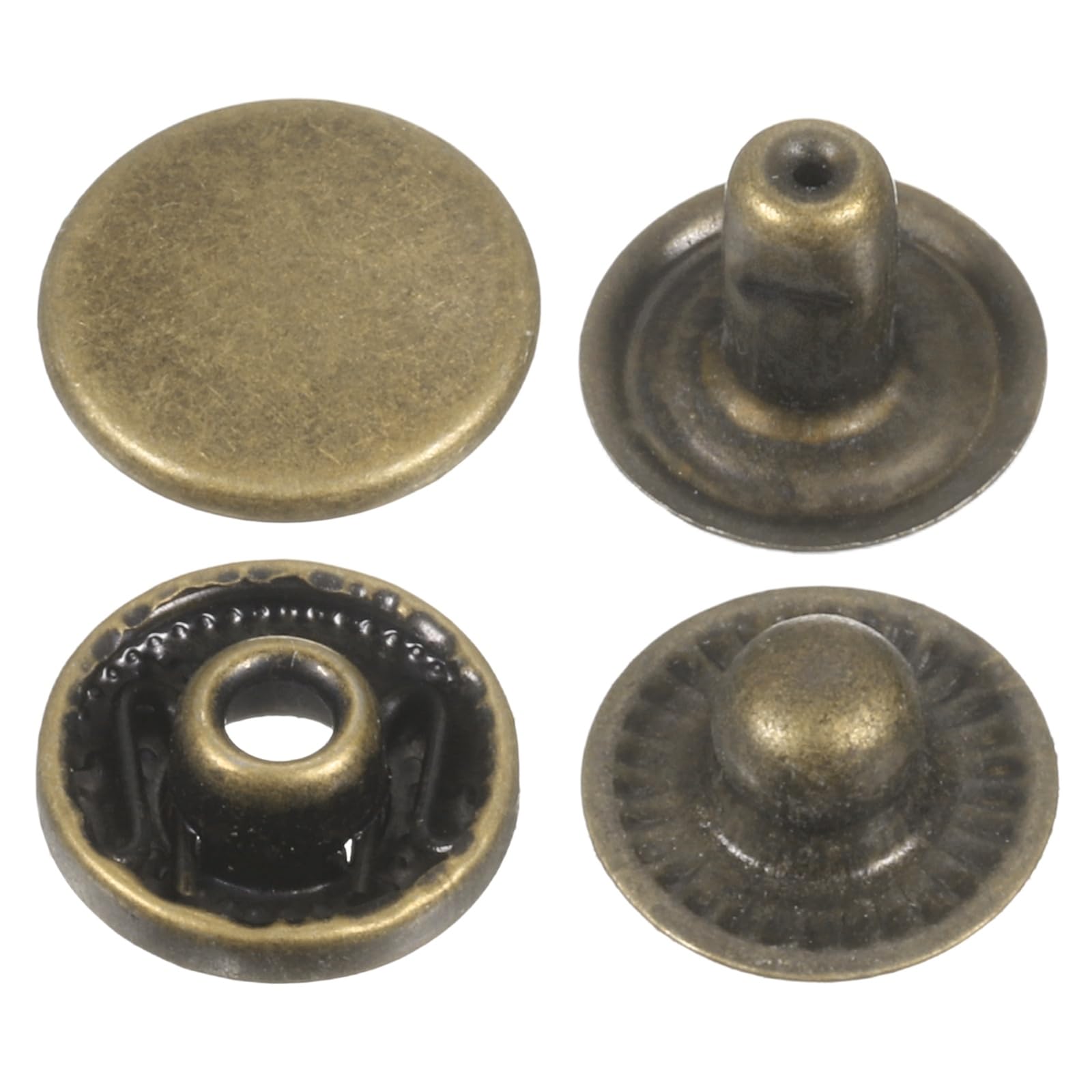 sourcing map 60 Sets Press-Stud Cap Buttons 10mm Metal Snap Fastener Alloy Sew-on Snap Buttons for Bag Leather Marine Boat Canvas, Bronze