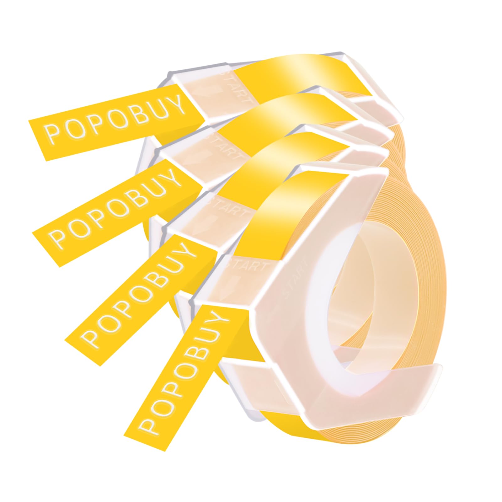 POPOBUY 4 Pack Embossing Label 1/2 Inch A521208 Compatible for DYMO 3D Plastic Emboss Tape 521208 White on Yellow, 12mm x 3m for Office Mate II 1540 154000, MoTEX E101 E404 Label Makers