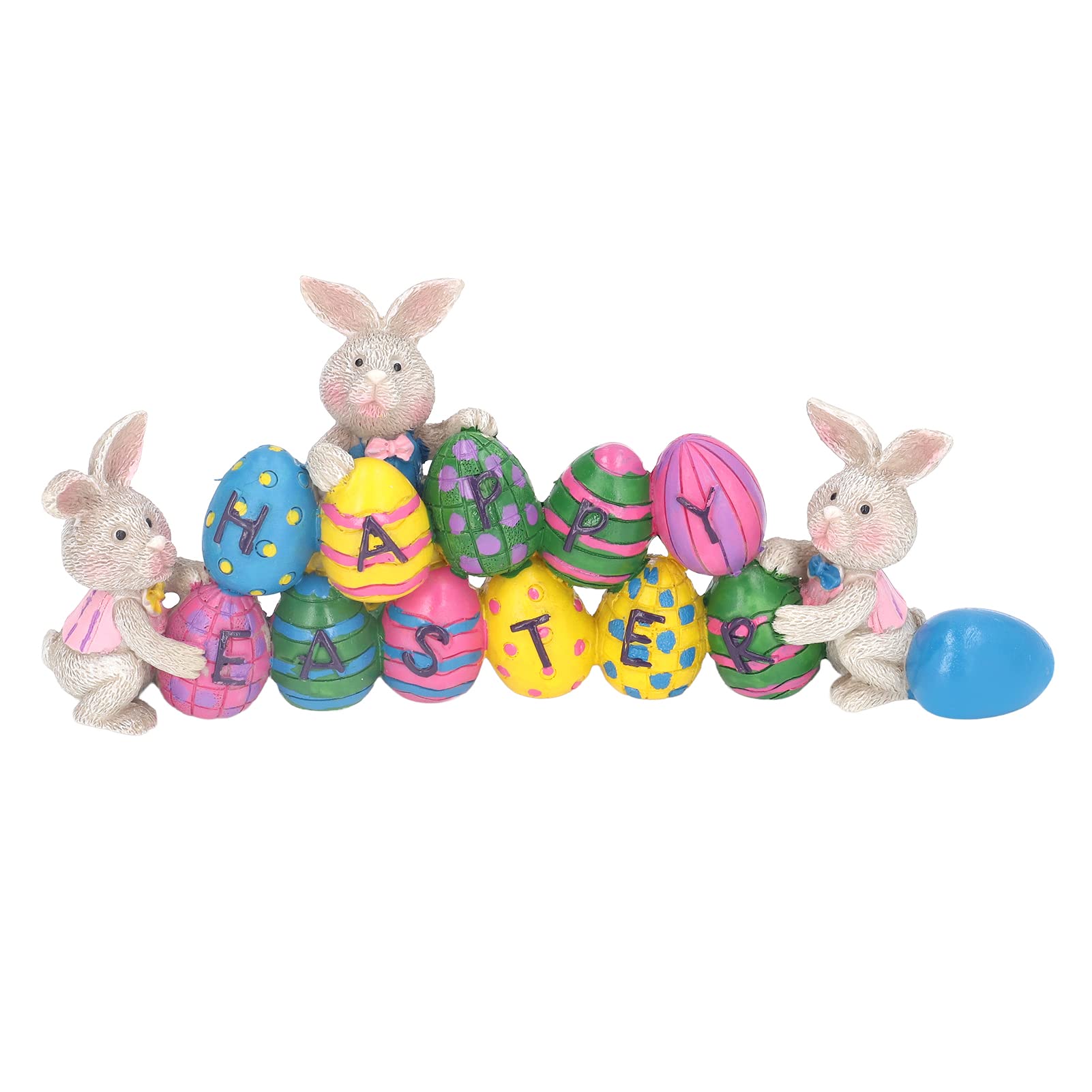 Centrotavola di Pasqua, Simpatica Statuetta da Tavolo in Resina Dipinta a Mano con Coniglietti e Uova, Decorazione per Feste di Pasqua con 3 Coniglietti e 11 Uova Colorate per la c