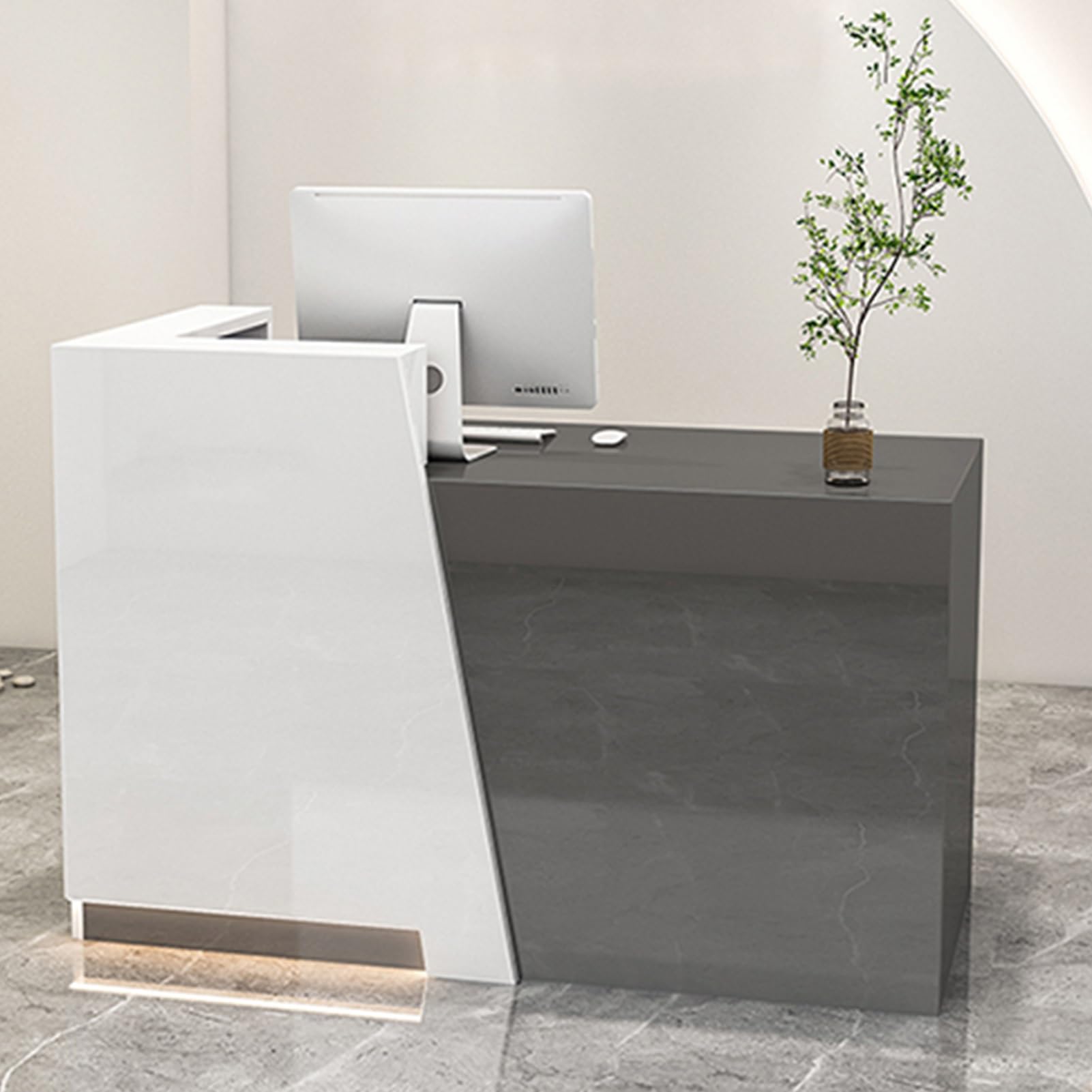 Generico Bancone Reception Moderno Grigio con cassetti con Serratura, Tavolo da bancone Frontale da 140 cm (55,1 Pollici) per Ufficio o Negozio, Soluzione di Lavoro eleg