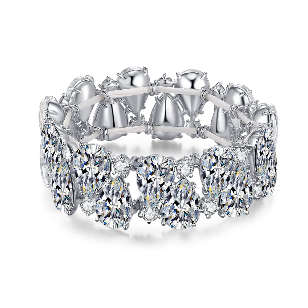 Womens Elastic Bracelets Sparkle Rhinestones Stackable Stretch Elastic Band Bracelets Rhinestone Crystal Multilayer Strand Link Bracelets for Adult Women