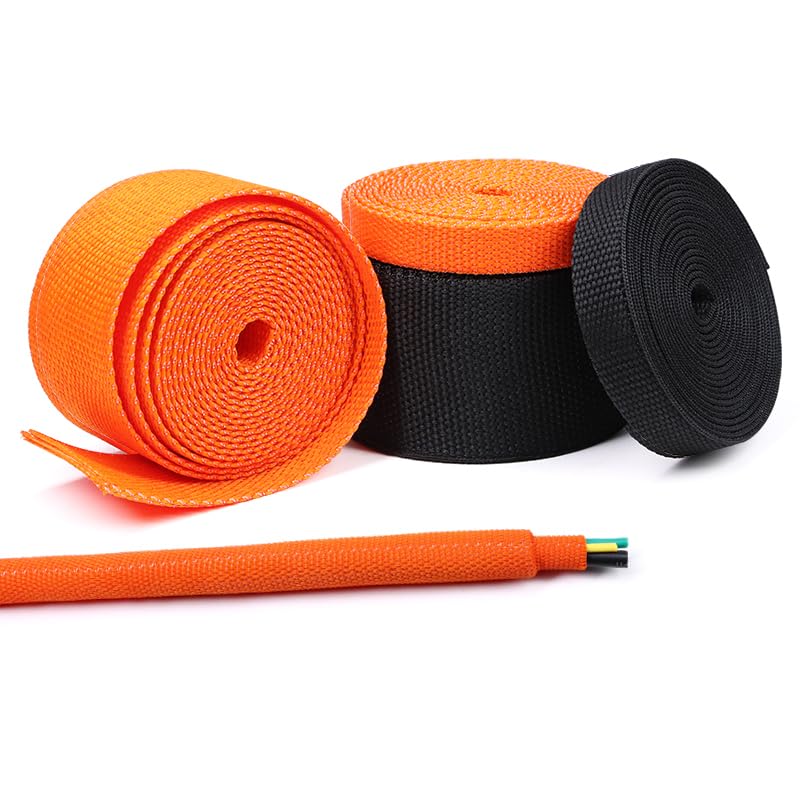Guaina for cavi intrecciata termorestringente - Diametro 6-100 mm, guaina in PET ignifuga for l'organizzazione delle linee automobilistiche(Orange,6MM*1M)