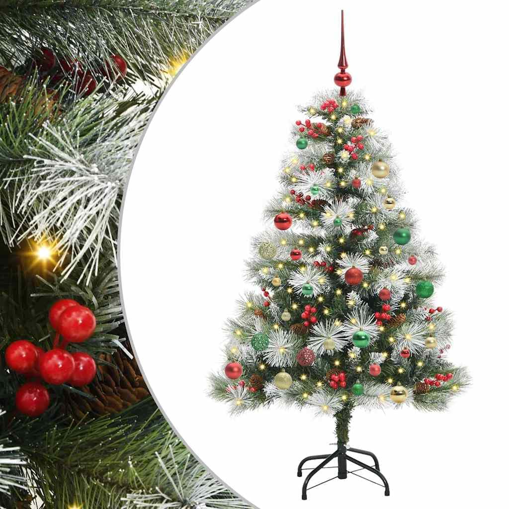 Sztuczna choinka zielono-biała ze światłami LED, 150 cm, PCW