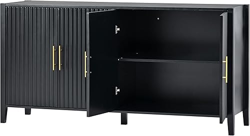Miniatura 171 de Aparador moderno y elegante con patas y asas de metal dorado y estante ajustable, mesa consola clásica de 60 pulgadas, mesa de sofá, mesa de entrada