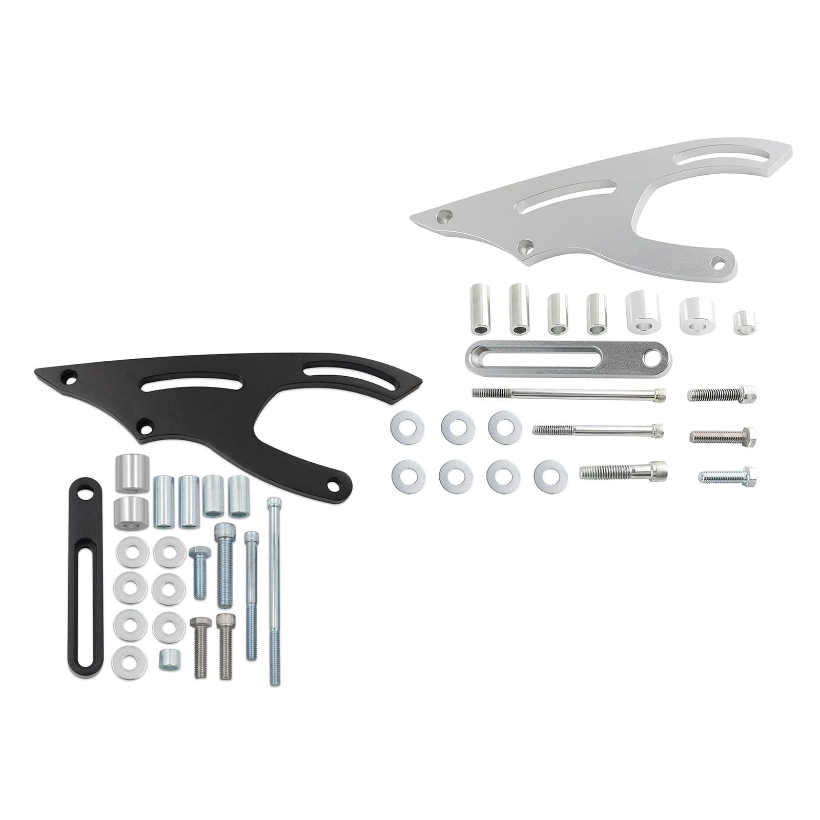 6061 Set Staffa sterzo Lavorato anodizzato Argento Supporto sterzo per Auto SBF 289 302 351W Pompa Saginaw Serie P Staffa Montaggio Pompa Saginaw Serie P Alluminio
