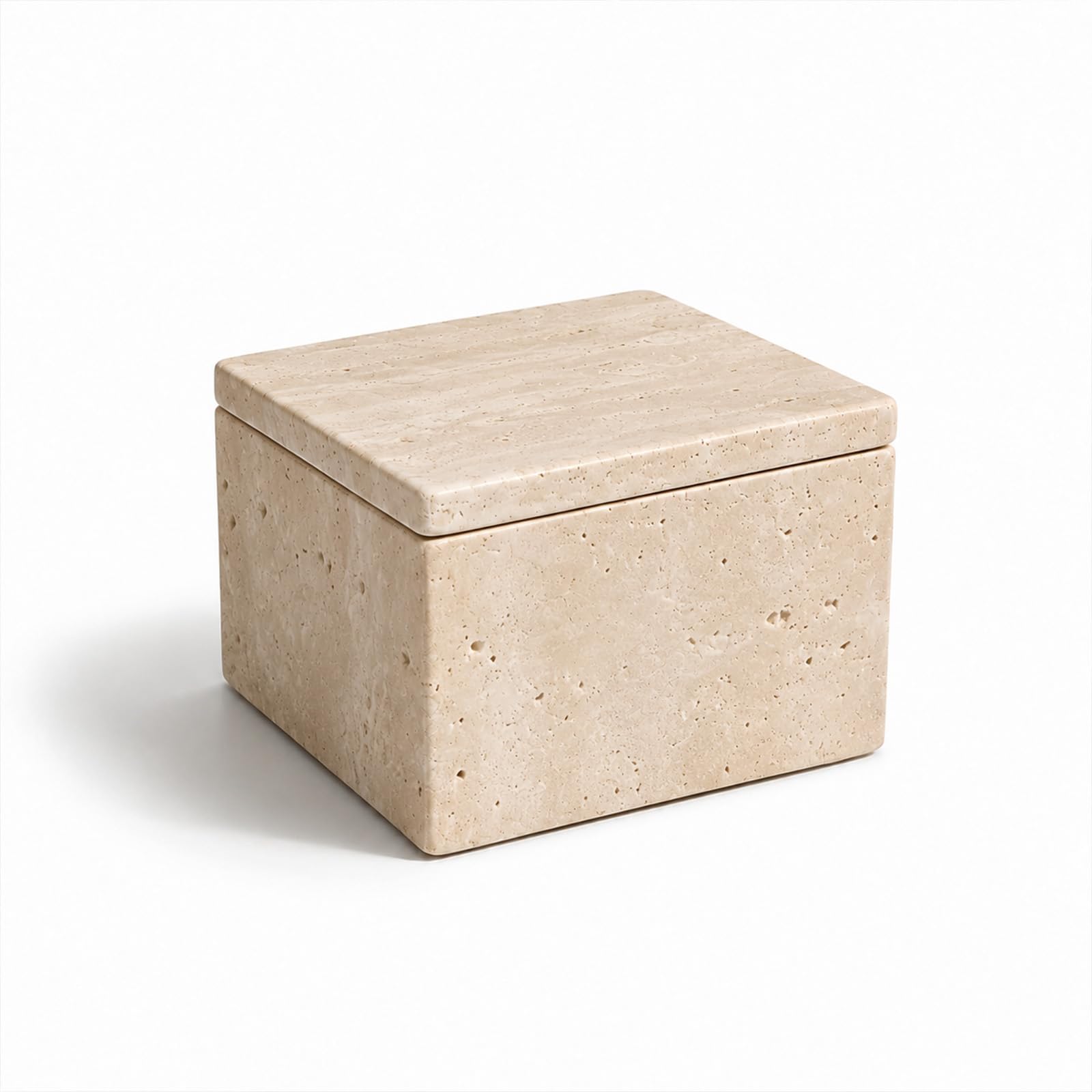 Travertin Aufbewahrungsbox mit Deckel, Beige