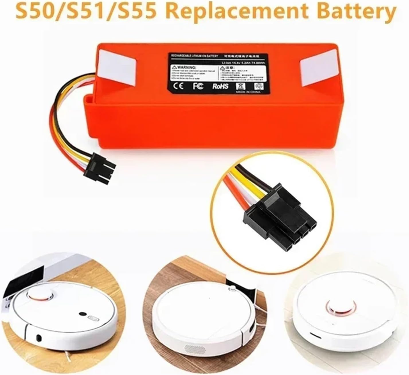14.4V 12800mAh Robotic Vacuum Cleaner Replacement Battery,Compatible for S55 S60 S65 S50 S51 S5 MAX S6 .Vacuum Cleaner Accessories(12800mAh)