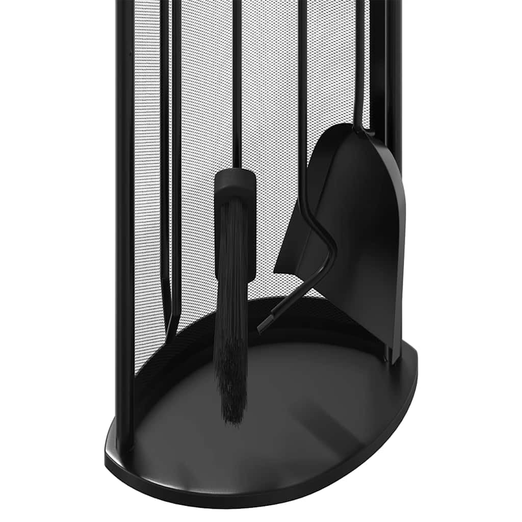 5-teiliges Kaminbesteck-Set, Kamingarnitur aus pulverbeschichtetem Stahl, Kaminkaminbesteck mit Ständer, Schürhaken, Zange, Besen und Schaufel, Schwarz