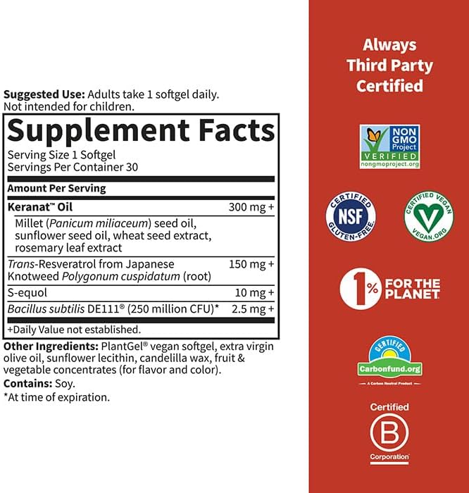 Miniatura 5 de Garden of Life Herbals Suplemento de menopausia con S-equol y Trans-Resveratrol para alivio multisíntoma, queranat para un crecimiento del cabello