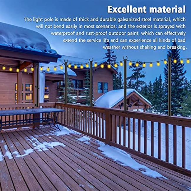 2 Pack 5Ft String Light Poles,Outside String Lights,Outdoor Light Poles,Metal Poles Stand for Patio,Backyard,Deck