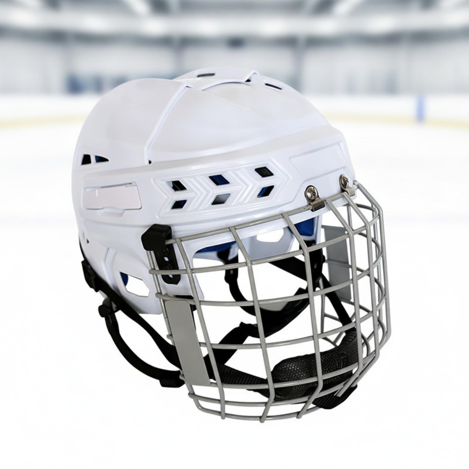 Casque de Sport avec Grille Faciale Casque Intégral Casque de Hockey Protège-tête Structure à Coque Lisse Absorbant Les Chocs avec Coussinets EVA et