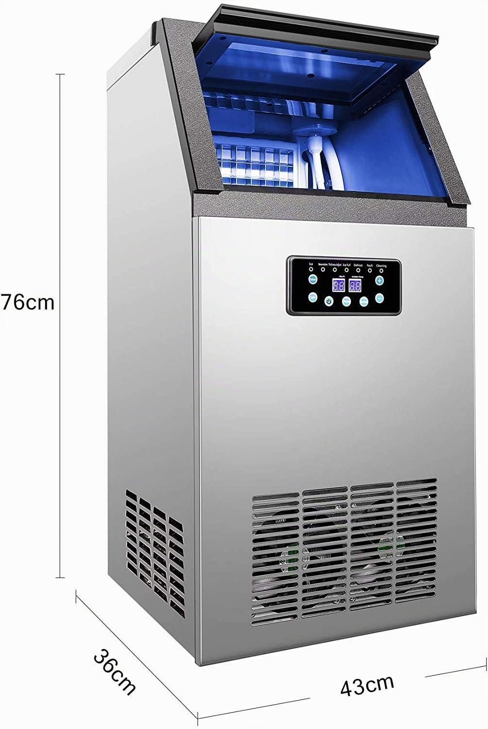 Z ZELUS Macchina per Il Ghiaccio Commerciale Fabbricatore Ghiaccio con Schermo LCD Macchina per Cubetti di Ghiaccio per Casa, Ufficio, Ristorante, Bar, Caffetteria (72.5kg/ 24 ore)