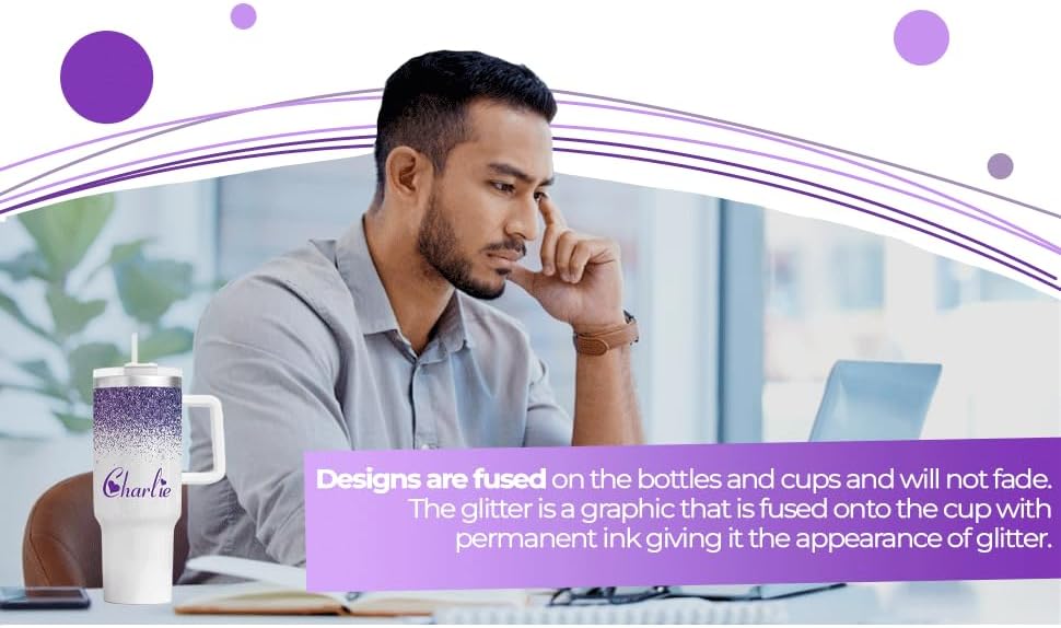 Personalized 40oz Tumbler With Handle and Straw | Stainless Steel Insulated Tumbler | Travel Mug | Double Wall Coffee Cup for Hot and Cold Drinks | Teal Glitter Effect with Name - Image 5