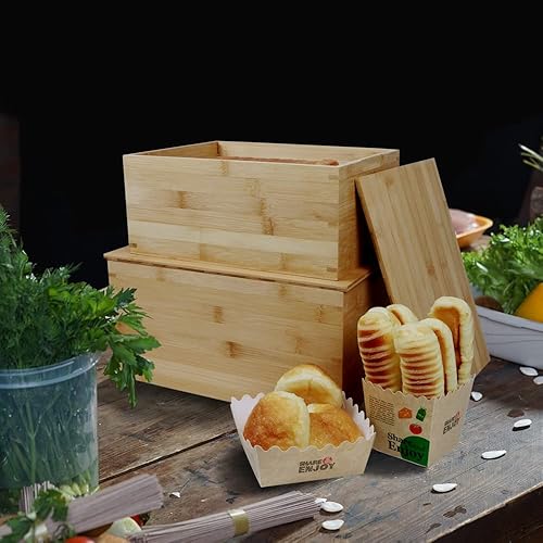 Miniatura 7 de 2 cajas de pan grandes contenedor de alimentos de bambú natural contenedor de pan extra para familias grandes sin necesidad de instalar
