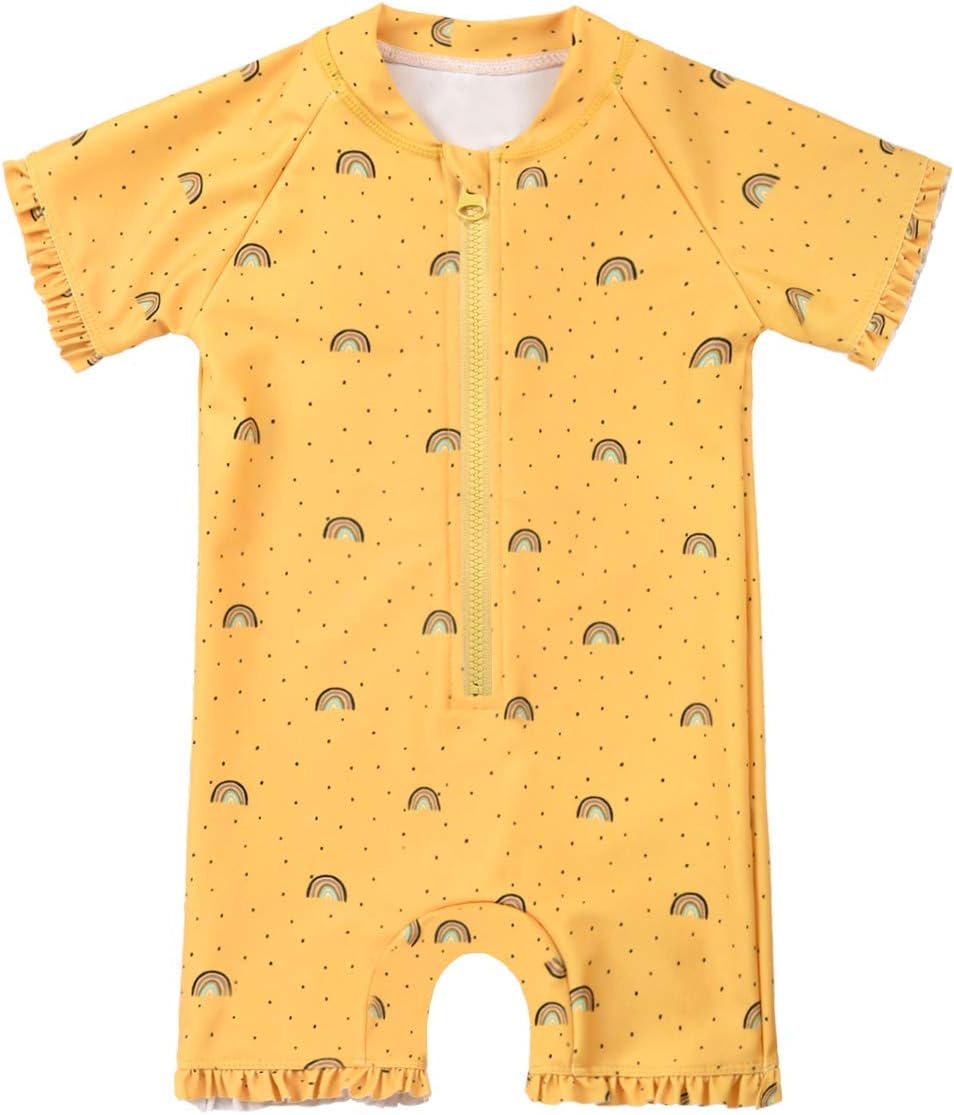 Cadocado Girls Print Zip Rash Guard Swimwear Ruffled UPF 50+ Short Sleeve Bathing Suit Swimsuit Cadocado Girls Print Zip Rash Guard Swimwear Ruffled UPF 50+ Short Sleeve Bathing Suit Swimsuit