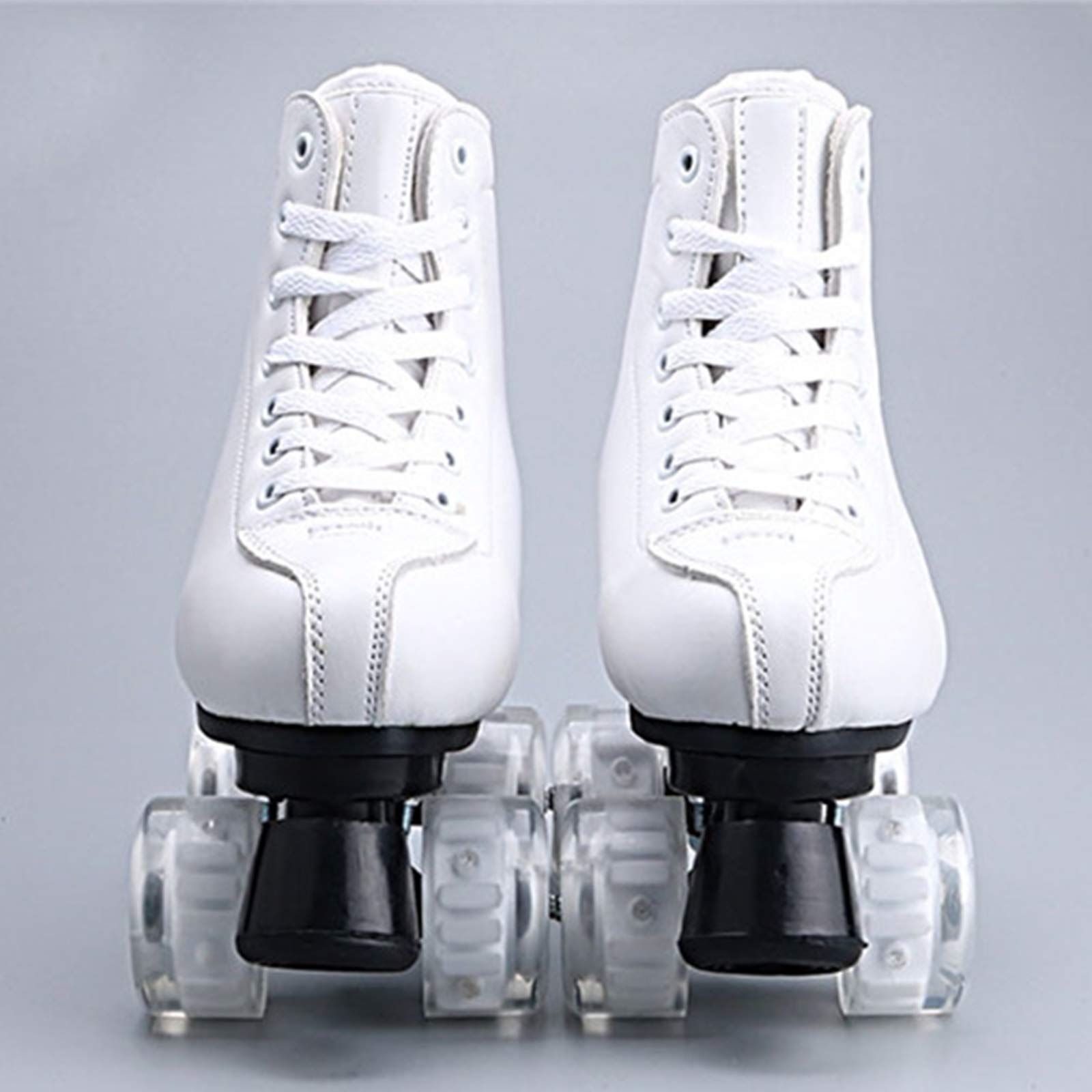 Patins à roulettes Blancs Unisexes Artistiques, Rollers Quad Double Rangée Roller Chaussure en Cuir PU Haut de Gamme pour Enfants Débutants, Adultes, Hommes et Femmes