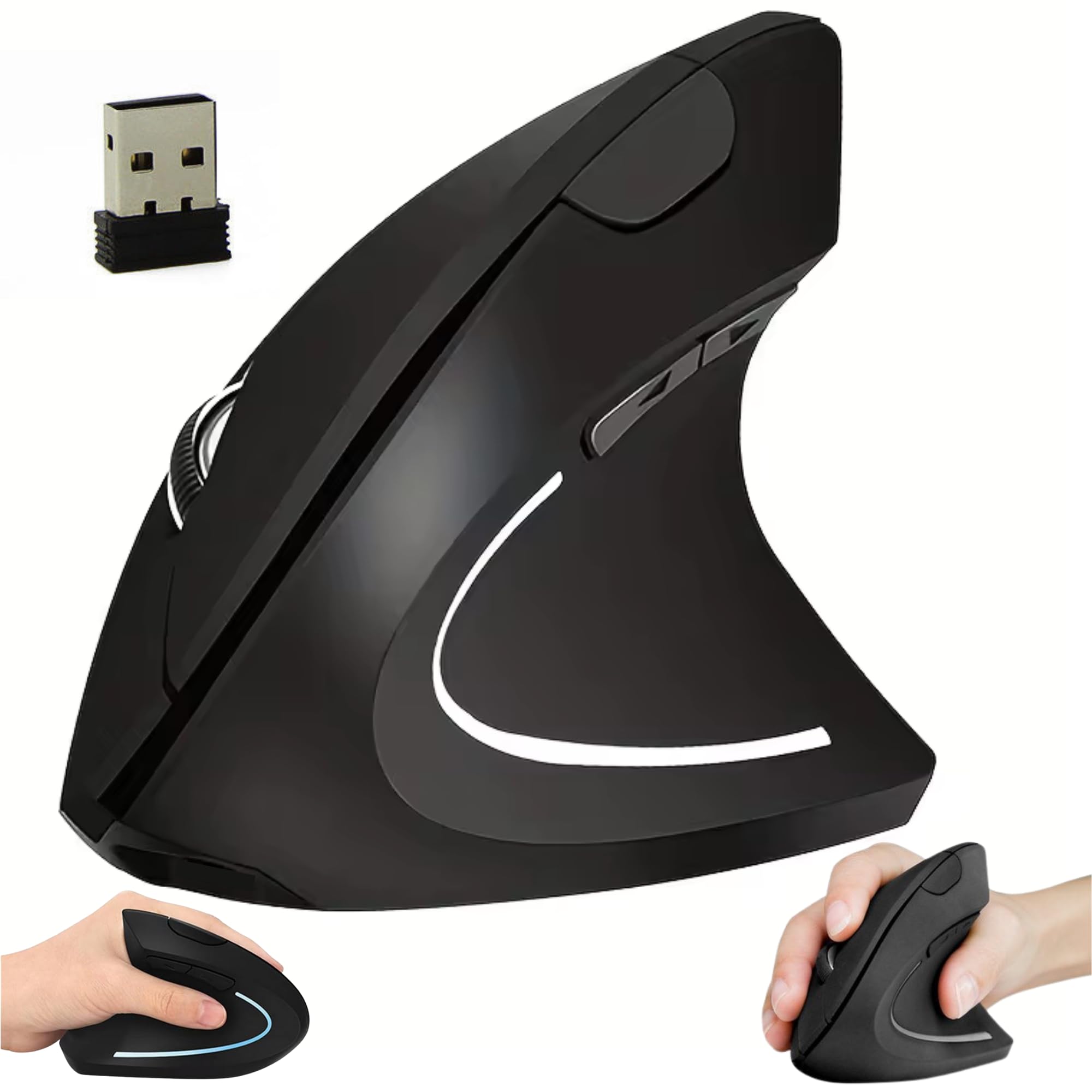 Mouse Ergonômico Vertical Sem Fio Ortopédico, Óptico 3 Níveis de DPI Ajustáveis/Plug and Play, Redução de Tensão no Pulso - Premium