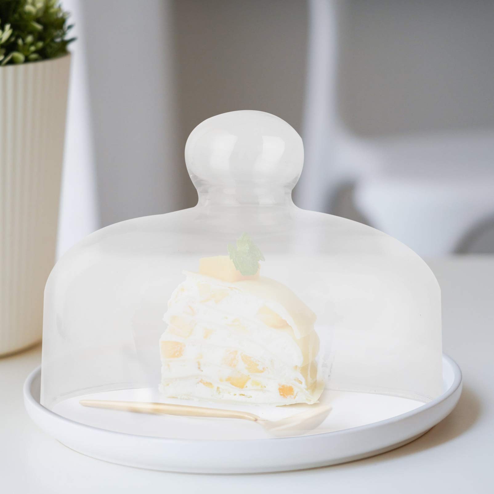 Ciieeo Cubierta de Cúpula de Vidrio Transparente para Alimentos y Ensaladas, Segura y Saludable, Diseño Redondo y Resistente, para Proteger Postres