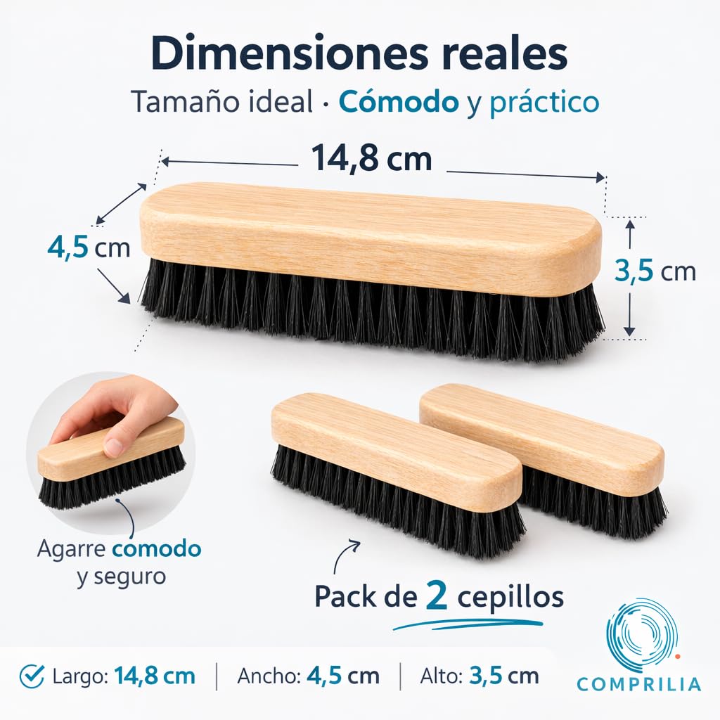 Cepillo para Zapatos de Madera Natural Pack 2 Unidades, Cepillo Limpiador para Calzado y Botas, Cerdas Firmes para Quitar Polvo y Suciedad, Cepillo Limpieza Zapatos Cuero y Ante.