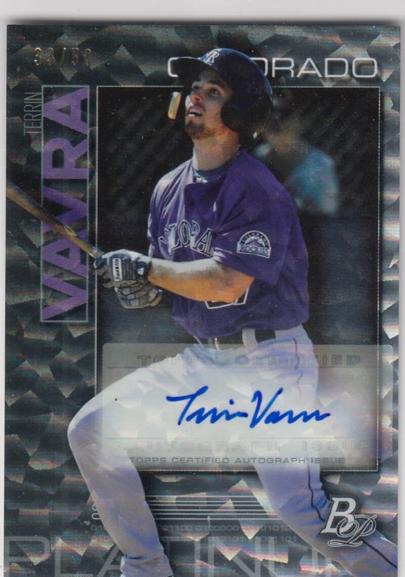 Baseball Trading Card MLB 2020 Bowman Platinum Top Prospect Autographs Ice #TOP-68 Terrin Vavra NM Near Mint Auto 33/50 Rockies