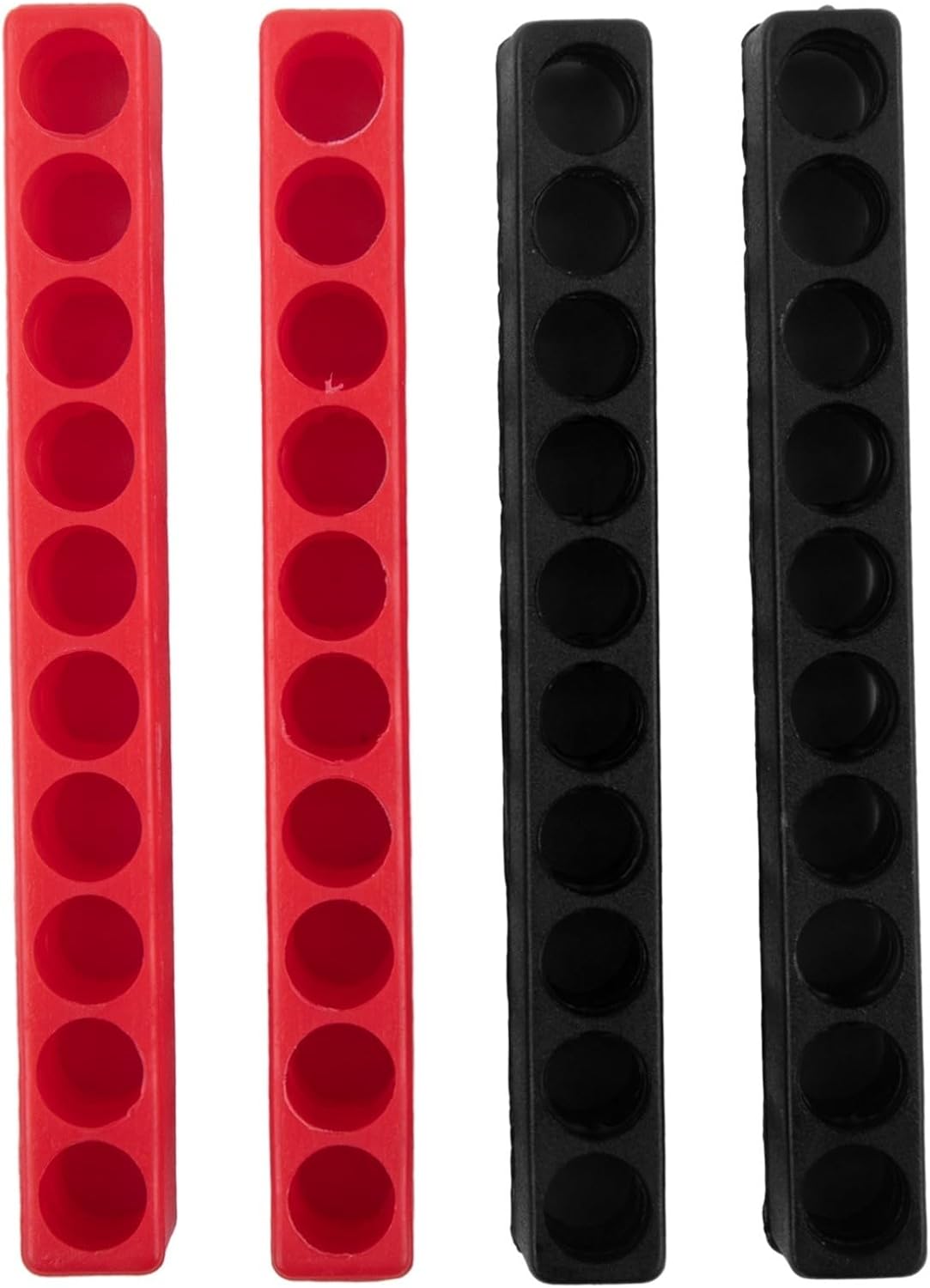 4 pack Screwdriver Bit Holder 10 Hole for 1/4 Inch Hex Shank, Plastic Drill Bit Storage Organizer Rack for Workshop Garage Tool Chest, Black and Red (2 Each)