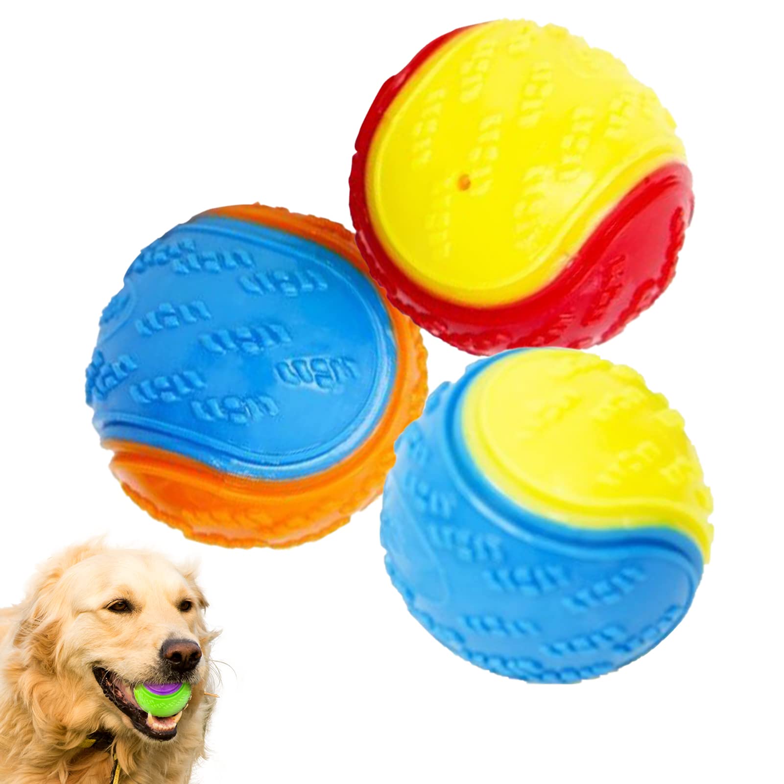 3Pcs Squeaky Dog Ball, Durable Dog Balls, Teeth Cleaning Puppy Chew Toys for Training, Interactive Dogs Toys for Relieving Anxiety and Boredom
