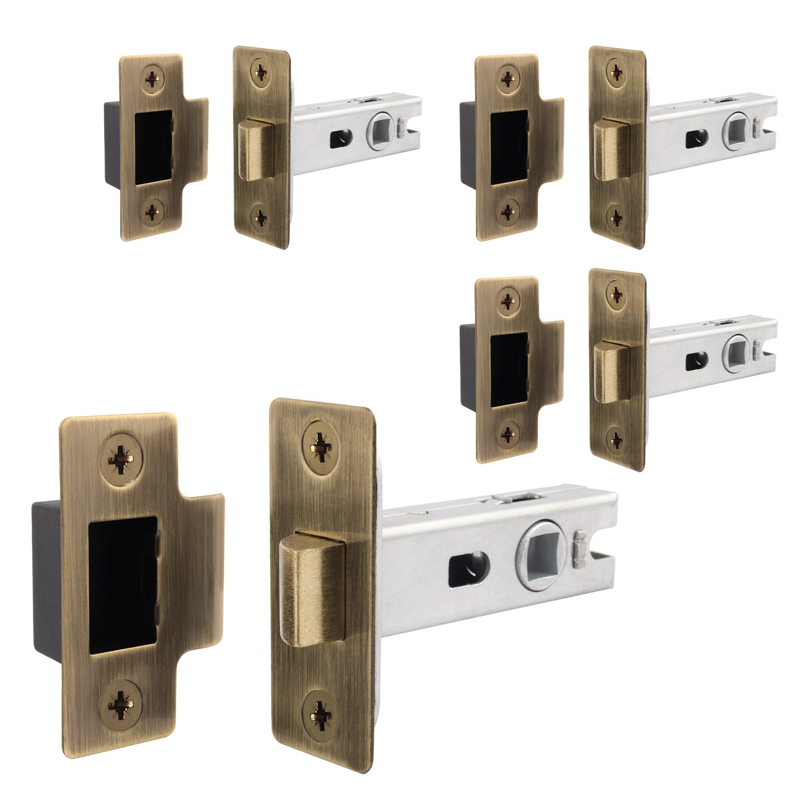 EAI Brass Tubular Door Latch for Internal Doors - 2.5 Inch / 64mm - Pack of 4 Antique Brass Tubular Mortice Latches