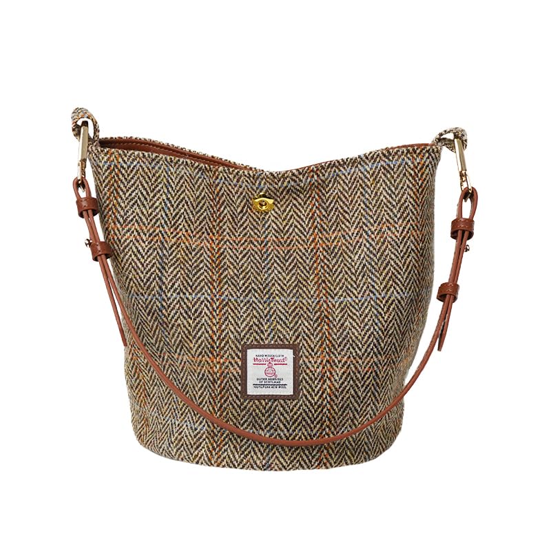 TAILORMAP Harris Tweed Bucket Bag Schultertasche Handtasche für Damen mit Lederriemen 23,9 x 17,8 x...