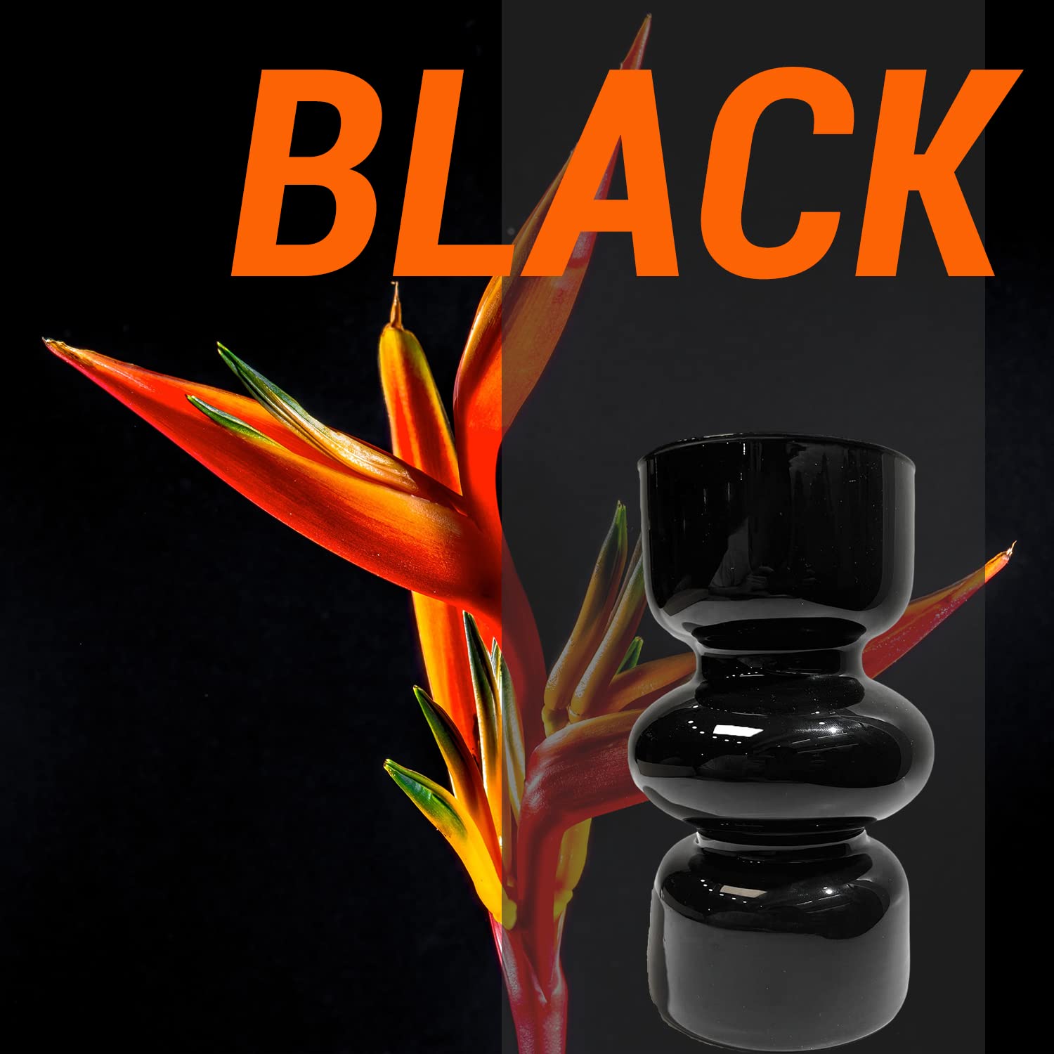 BLOFLO - Jarrón hidropónico de vidrio negro, jarrón de vidrio de 7 pulgadas para flor, moderno jarrones florales geométricos de tres capas para oficina en casa, decoración de mesa de boda (negro) 5