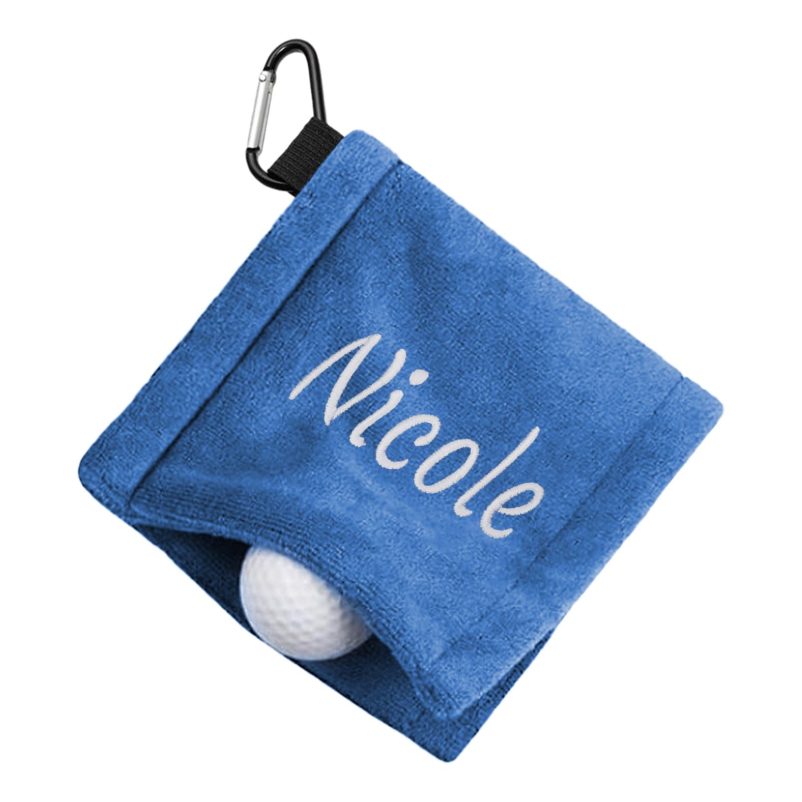 Personalized Golf Towel with Wet &amp; Dry Tech – Custom Embroidered Name, D-Clip, Ultra-Absorbent Microfiber for Golf Balls &amp; Clubs | Portable, Waterproof (Blue)