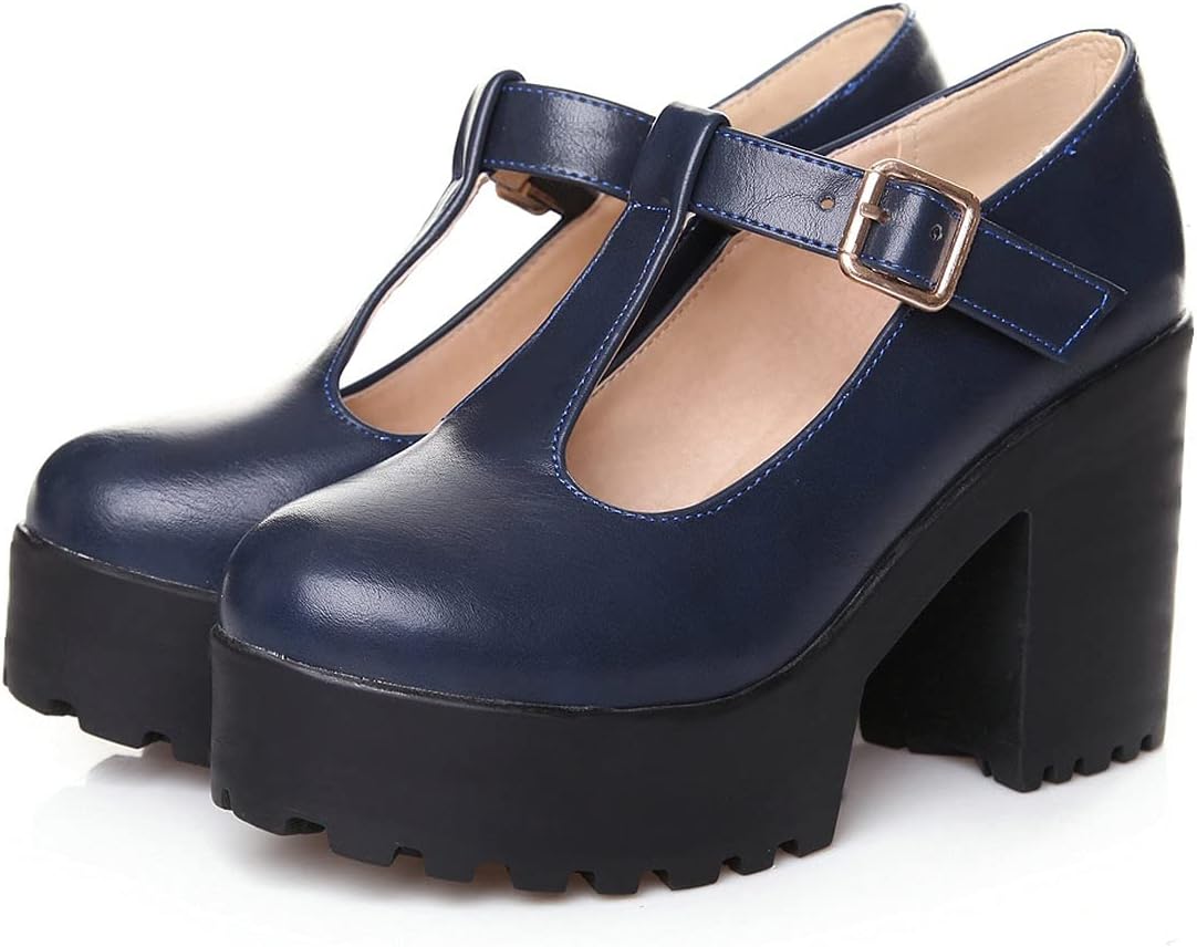 MAVMAX Women's T-Strap Platform Gothic Chunky High Heel Pumps Round Toe Vintage Mary Jane Shoes
