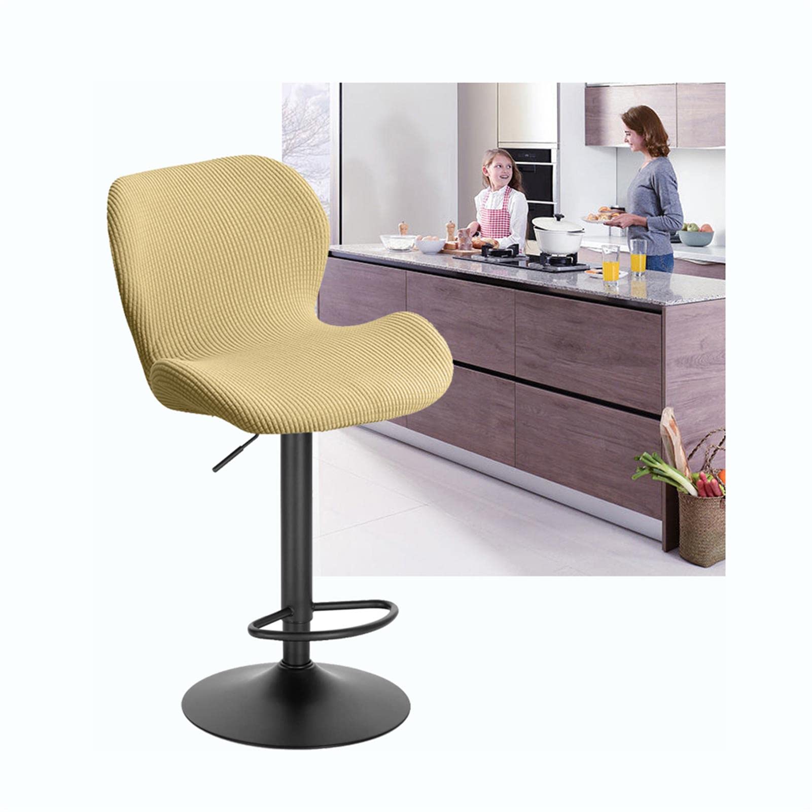 XGANGM Stretch Bar Stool Chair Slipcover Set of 2/4/6 Low Back Bar Chair Covers Modern Curved Kitchen Dinning Room Swivel Chair Covers Protector for Office Dining Chair,beige,1pcs