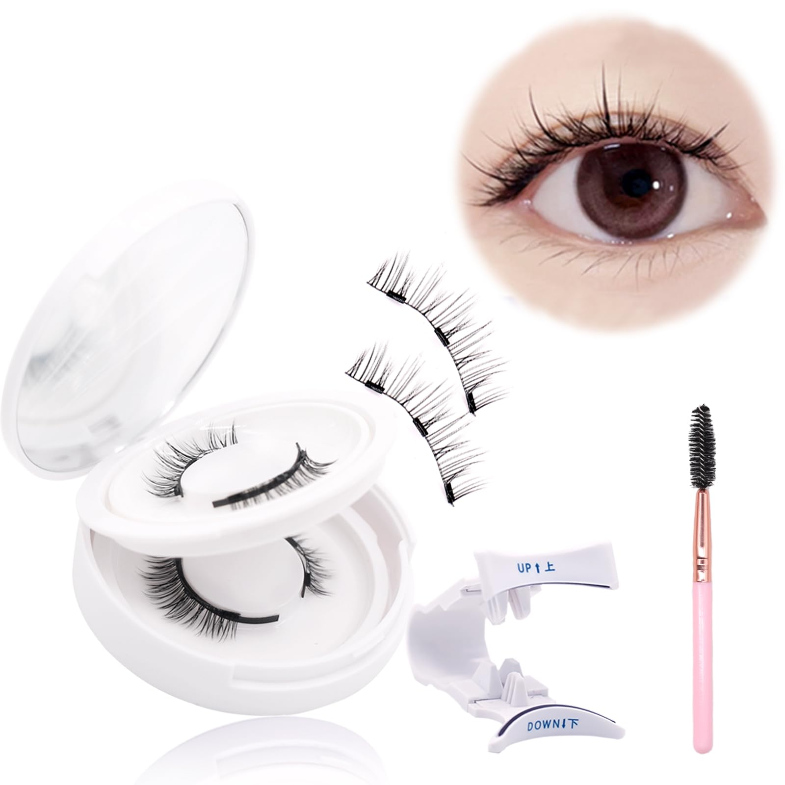 FindLove 2 pairs Magnetic Eyelashes Natural Magnetic Lashes Asian Lashes False Eyelashes Lashes for Beginners Natural Look No Glue or Liner Needed(JL)