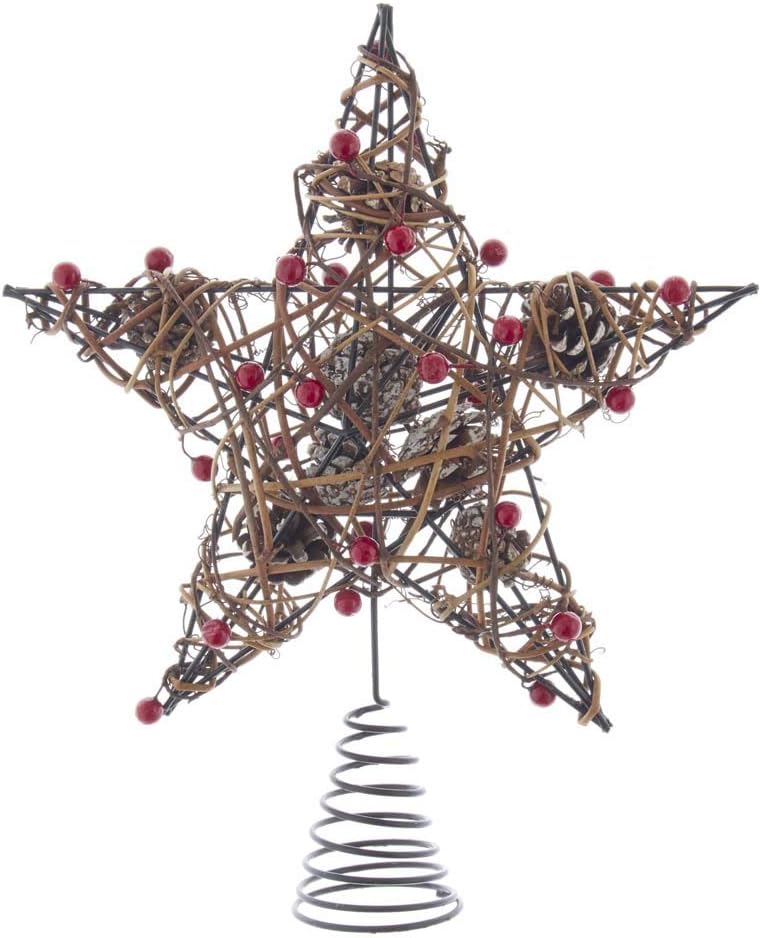 Kurt S. Adler 12-Inch Natural Brown Star Treetop with Berries, Multi