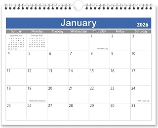 2026-2027 Wall Calendar - 2026-2027 Calendar, 18-Month Calendar Runs from Jan 2026 - Jun 2027, 8.5" x 11", Strong Twin-Wire Binding, Thick Paper, Sturdy Haning Hooks, US & Jewish Holidays, Unisex Design for Home/Office/School