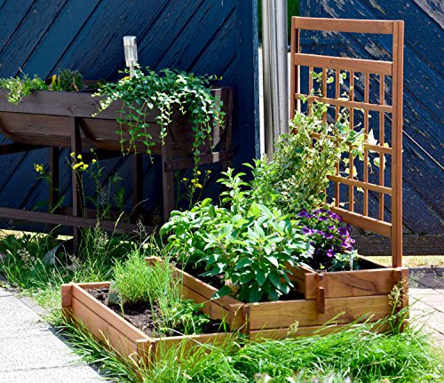 dobar® 58185FSC Hochbeet Peru mit Rankgerüst | Blumentreppe Dreistufig | Kräuterbeet Massivholz | Große Blumentreppe | Rankhilfe und Pflanzvlies inklusive | 110 x 88 x 115 cm | Braun