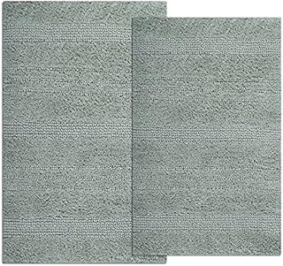 Amazon Brand - Umi Bath Mat 2 Pc Set Everlee 100% Cotton Reversible Water Absorbent - 17 x 24 inches and 20 x 32 inches (40 x 60 Cms and 50 x 80 Cms) Sage