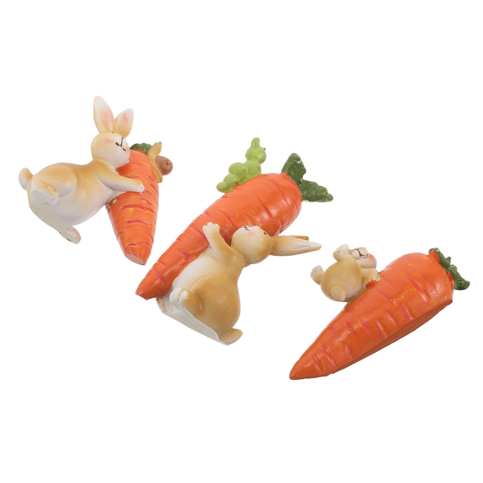 Statuine Coniglietto Pasquale in Resina 3 Pezzi con Carota, Decorazioni Primaverili Salvaspazio per Scrivania e Mensola, Statuette Vivaci per Festa di Pasqua e Arredamento Casa