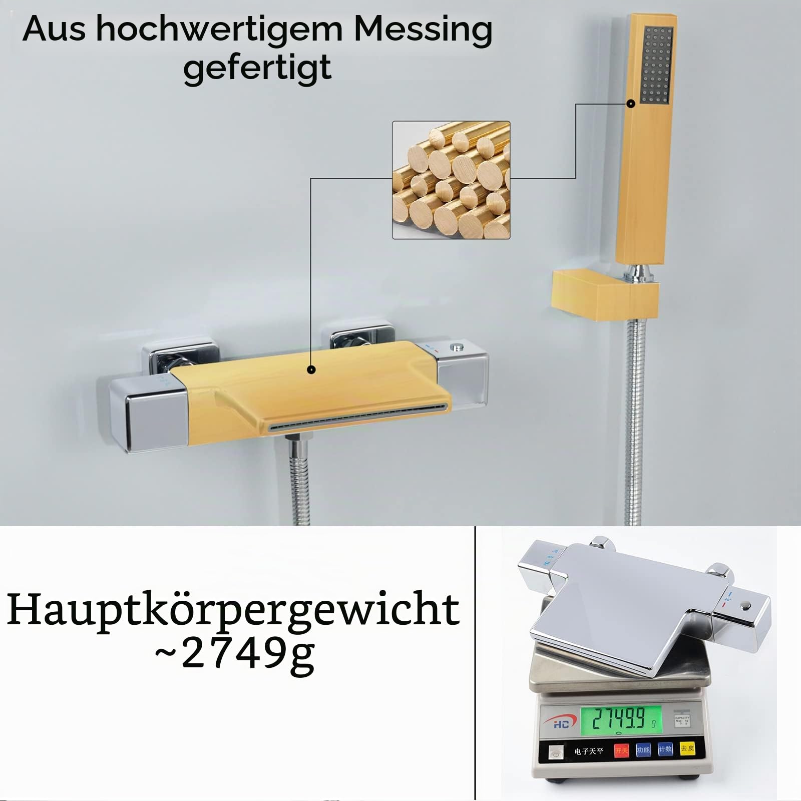 SHANFO Thermostat Wasserfall Badewannenarmatur Chrom Wandmontage Wannenarmatur Mit Handbrause Wannenbatterie,Armatur für Badezimmer Bad,Messing 4Y1OK