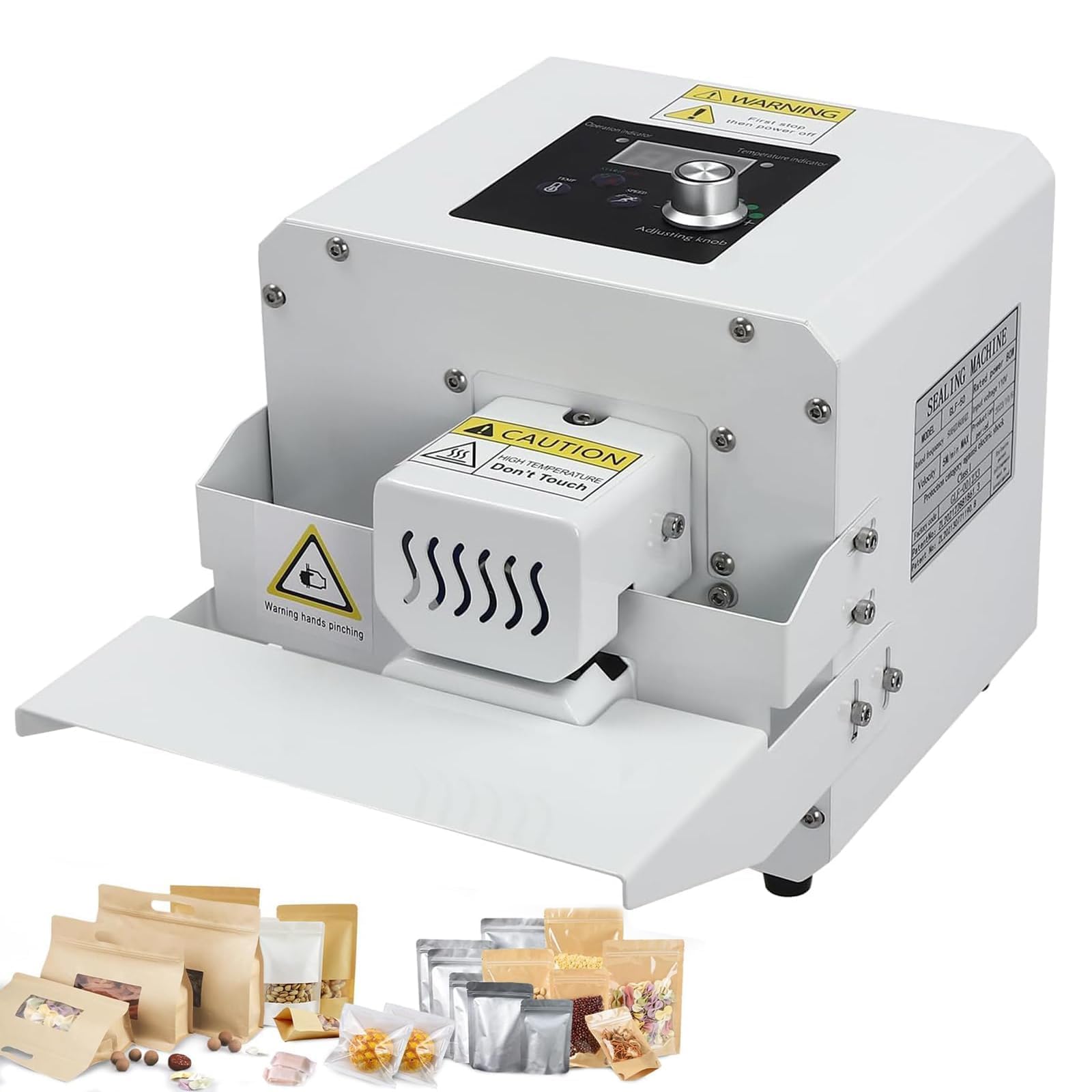 Máquina de sellado térmico, temperatura ajustable de 80 a 180 °C, velocidad de 5 m/min para PVC, papel de aluminio, bolsas Kraft - Sellador continuo automático para embalaje