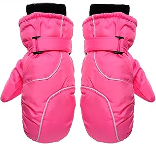Genérico Guantes 1 Pares for niños Ski Snowboard Impermeable Invierno Snow Gloves Cálidos Guantes de Espesado Mantenga de Manguito de Manga Larga (Color : A Style-Rose Red, Gloves Size : One Size)