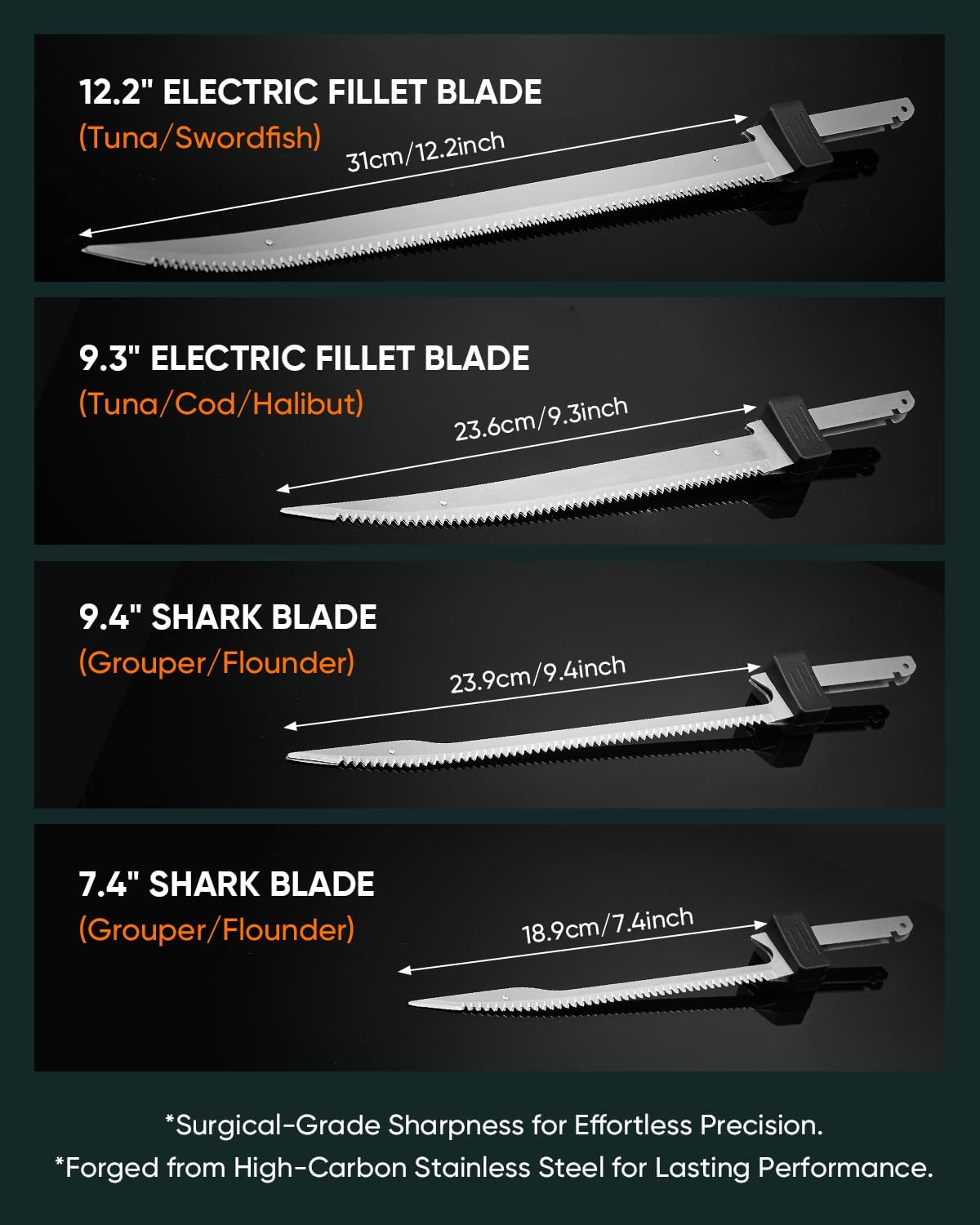Electric Fillet Knife for Fish - Cordless Fillet Knife with 7-Inch 9-Inch 10-Inch Steel Blades, Dual Battery Fillet Knife Set, Electric Fish Fillet Knife for Fishing, Boat & Home Meat Carving