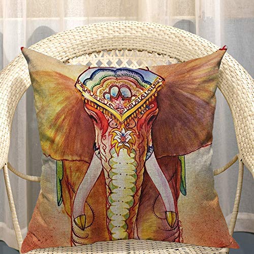Mugod Elephant Painting Pillow Cover Elephants Dressed In National Ethnic Headwear Ivory Decorative Cotton Linen Square Cushion Covers Standard Pillowcase Couch Sofa Bed Men/Women 18X18 Inch #TOP3
